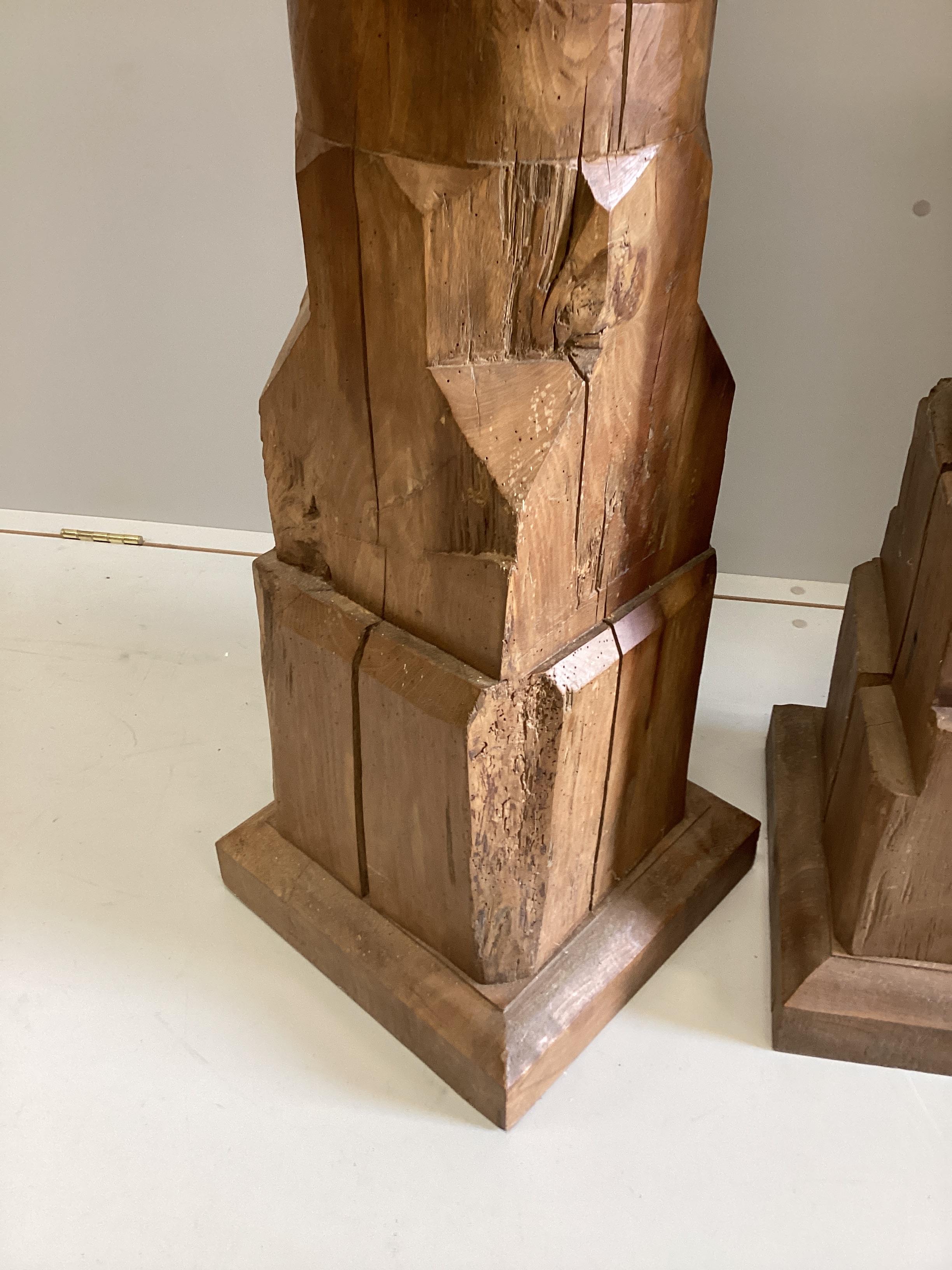 A near pair of French cider press thread pedestals, height 135cm